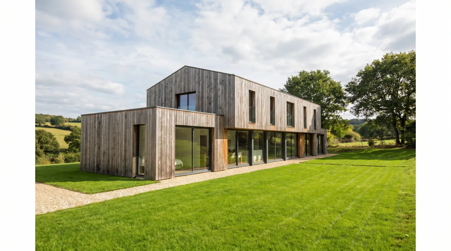 Maison neuve contemporaine au bardage bois et grandes baies vitrées