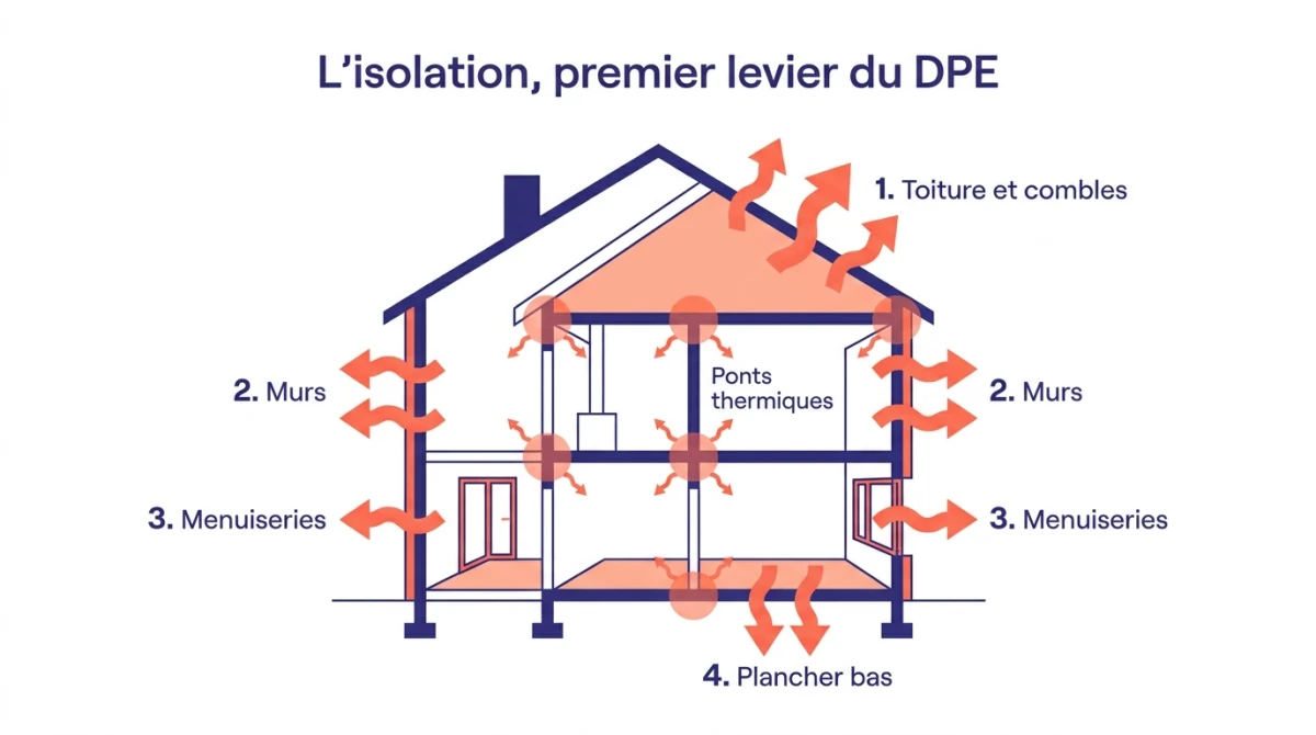 Infographie de l'isolation d'une maison : où la chaleur s'échappe, de la toiture au plancher bas